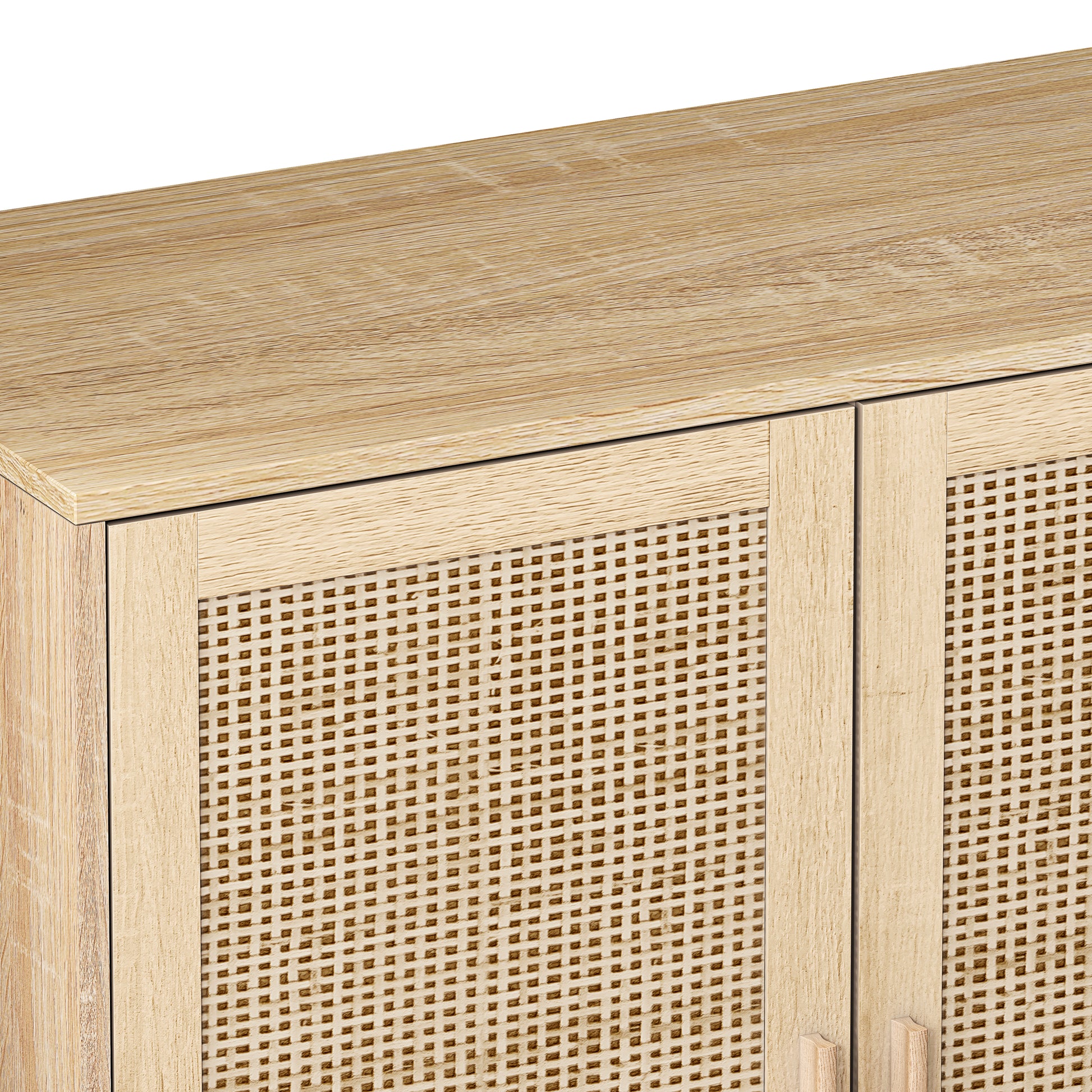 62.20"Elegant And Functional 4 Door Rattan Decorative Storage Cabinet,For Bedroom,Living Room,Office,Easy Assembly Same Sku:W757P190066 Natural Particle Board