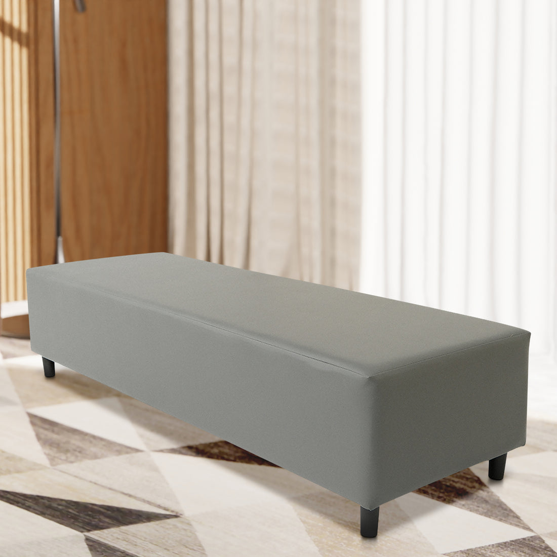 Grey Faux Leather Snicker Bench, Modern Seating Bench For Living Room, Bedroom And Apartment With Solid Wood Frame Grey Wood Foam Vinyl