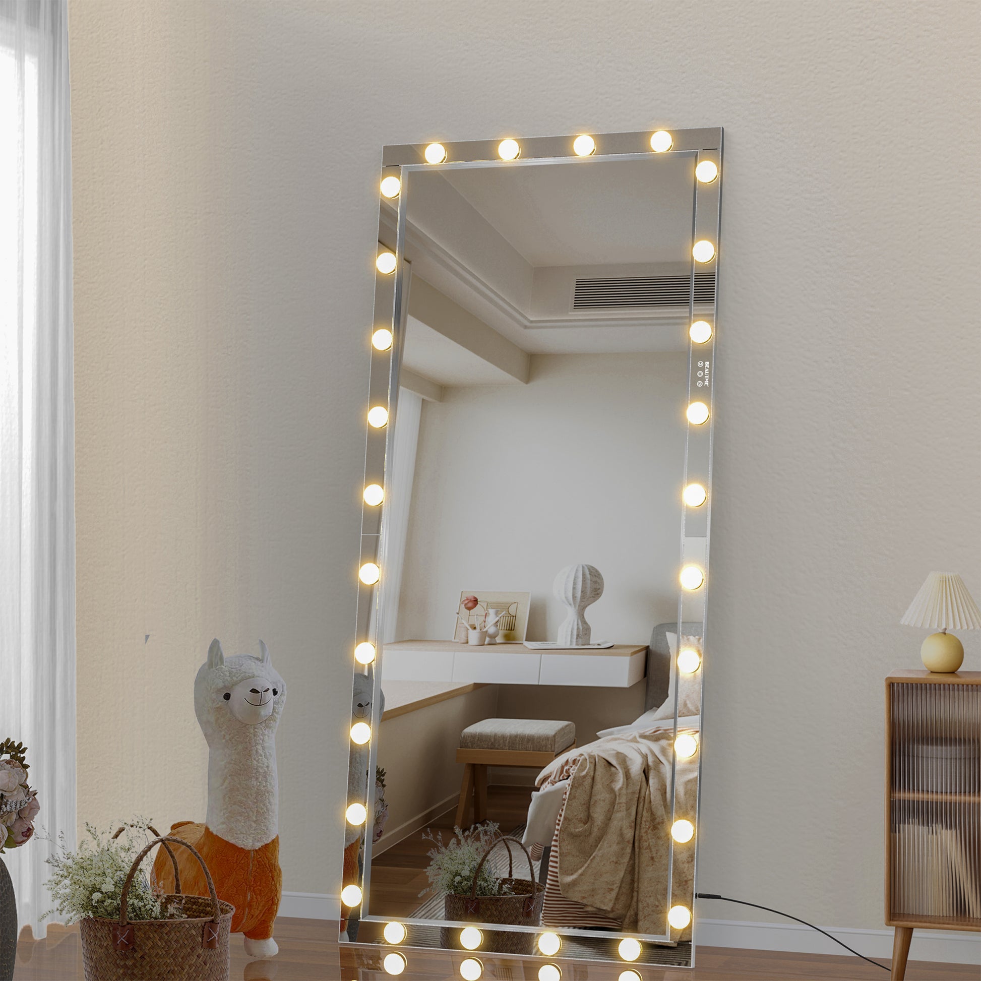 Hollywood Led Full Body Mirror With Lights Extra Large Full Length Vanity Mirror With 3 Color Mode Lights, Vertical Horizontal Hanging Aluminum Framed Mirror, 72 X 36 Inch, Silver Silver Aluminium