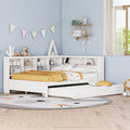 Wooden Full Size Daybed With Twin Size Trundle, Daybed With Storage Shelf And Usb Charging Ports,White Full White Wood