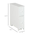 Kleankin Slim Bathroom Cabinet, Freestanding Storage Cabinet, Toilet Paper Holder With Two Drawers, Side Towel Rack, And Wheels, 7 X 20.5 X 24.75 Inches, White White Mdf