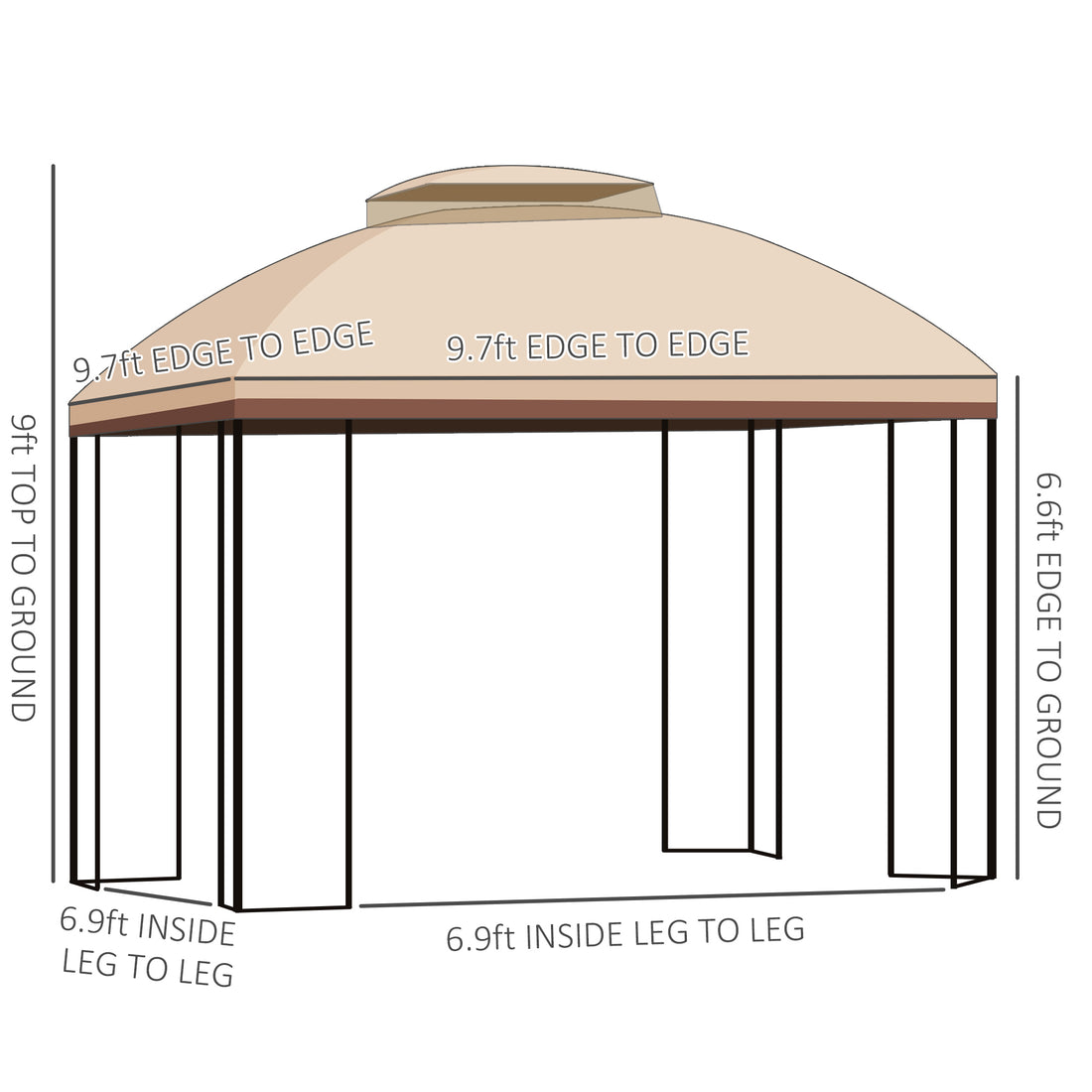 10' X 10' Patio Gazebo With Corner Shelves, Double Roof Outdoor Gazebo Canopy Shelter With Removable Mesh Netting, For Garden, Lawn, Backyard And Deck, Beige Beige Steel