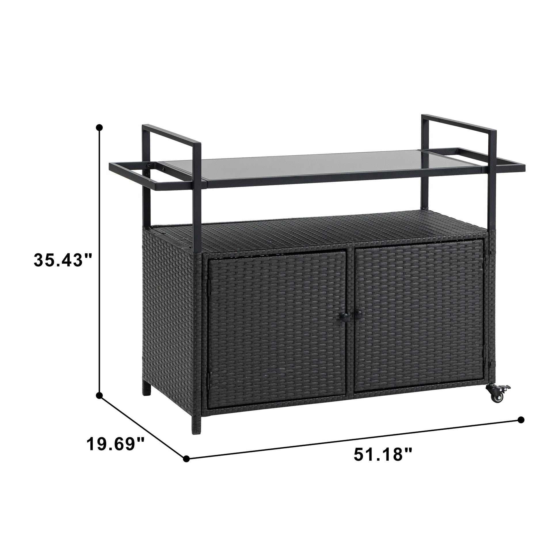 Outdoor Wicker Bar Cart, Patio Wine Serving Cart W Wheels, Rolling Rattan Beverage Bar Counter Table W Glass Top For Porch Backyard Garden Poolside Party, Black No Black Garden & Outdoor Steel
