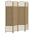 4 Panel Room Divider, Folding Privacy Screen, 5.6' Room Separator, Wave Fiber Freestanding Partition Wall Divider, Natural Natural Wood Paper