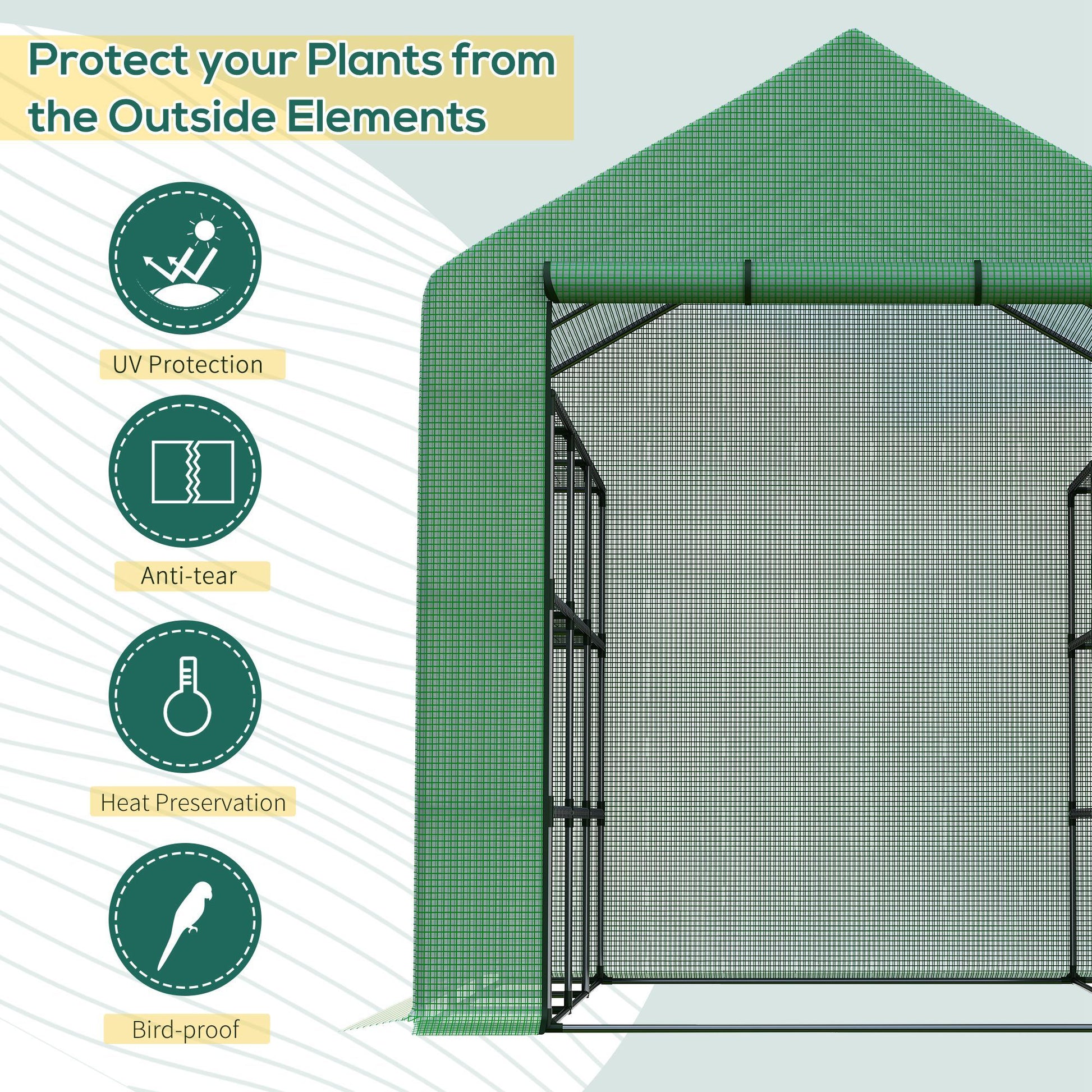 Walk In Greenhouse For Outdoors With Roll Up Zipper Door, 18 Shelves, Pe Cover, Small & Portable Build, Heavy Duty Humidity Seal, 95.25" X 70.75" X 82.75", Green Green Polyethylene