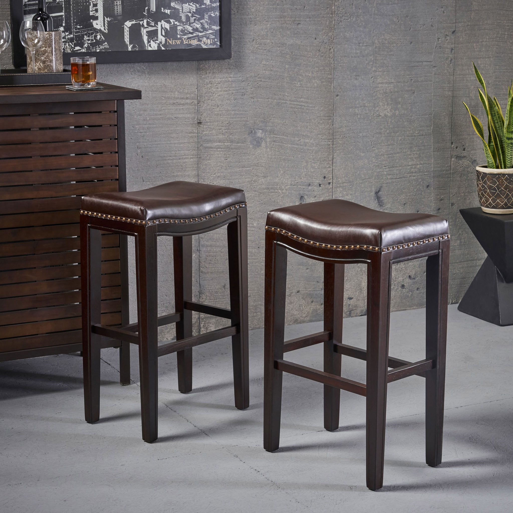 Tiffin Studded Barstool Brown Pu