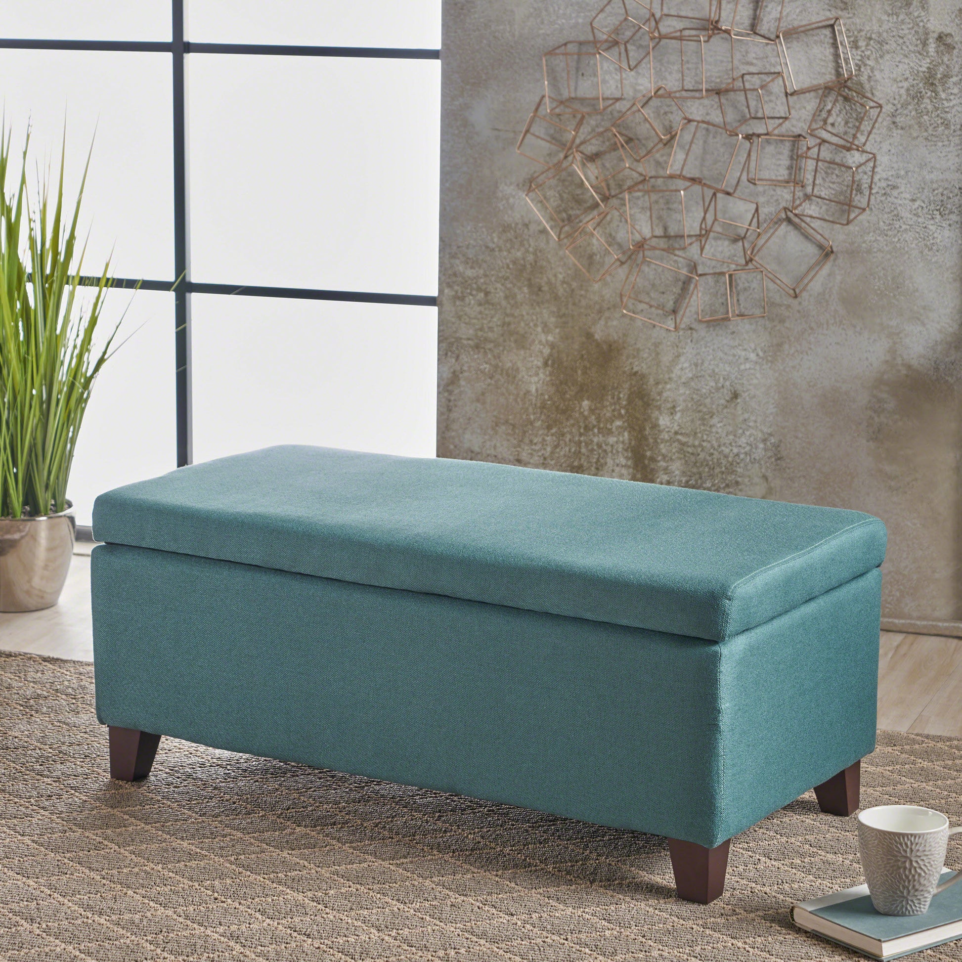 Storage Ottoman Teal Fabric