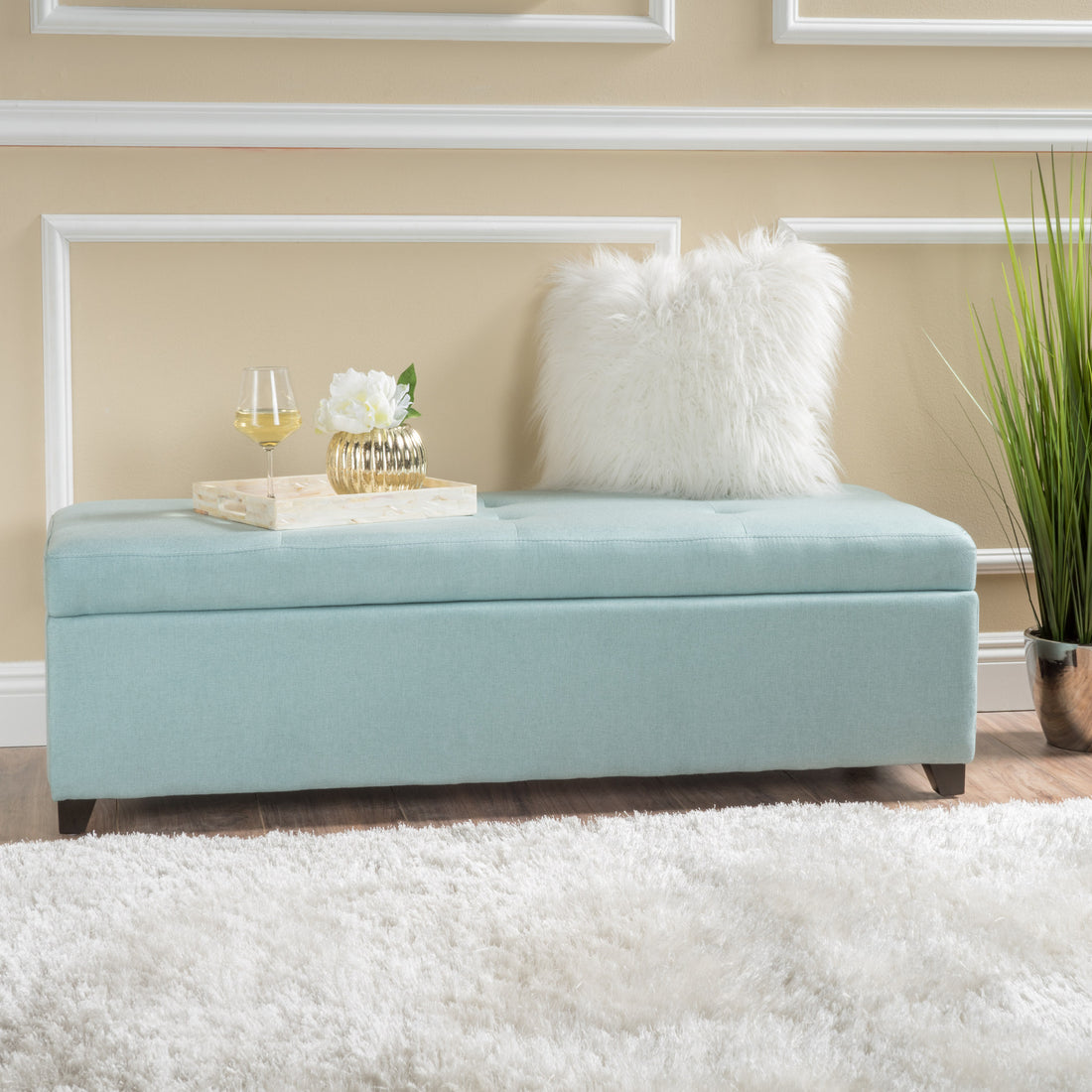 Brentwood Storage Ottoman Light Blue Fabric