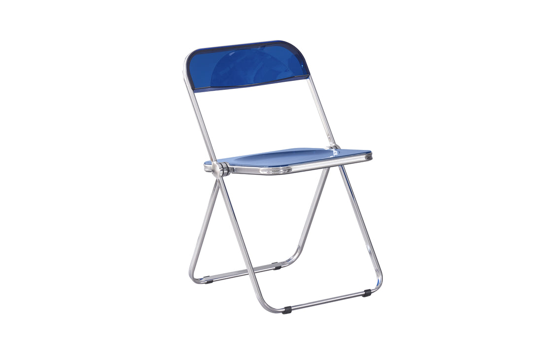 Blue Clear Transparent Folding Chair Chair Pc Plastic Living Room Seat Blue Steel