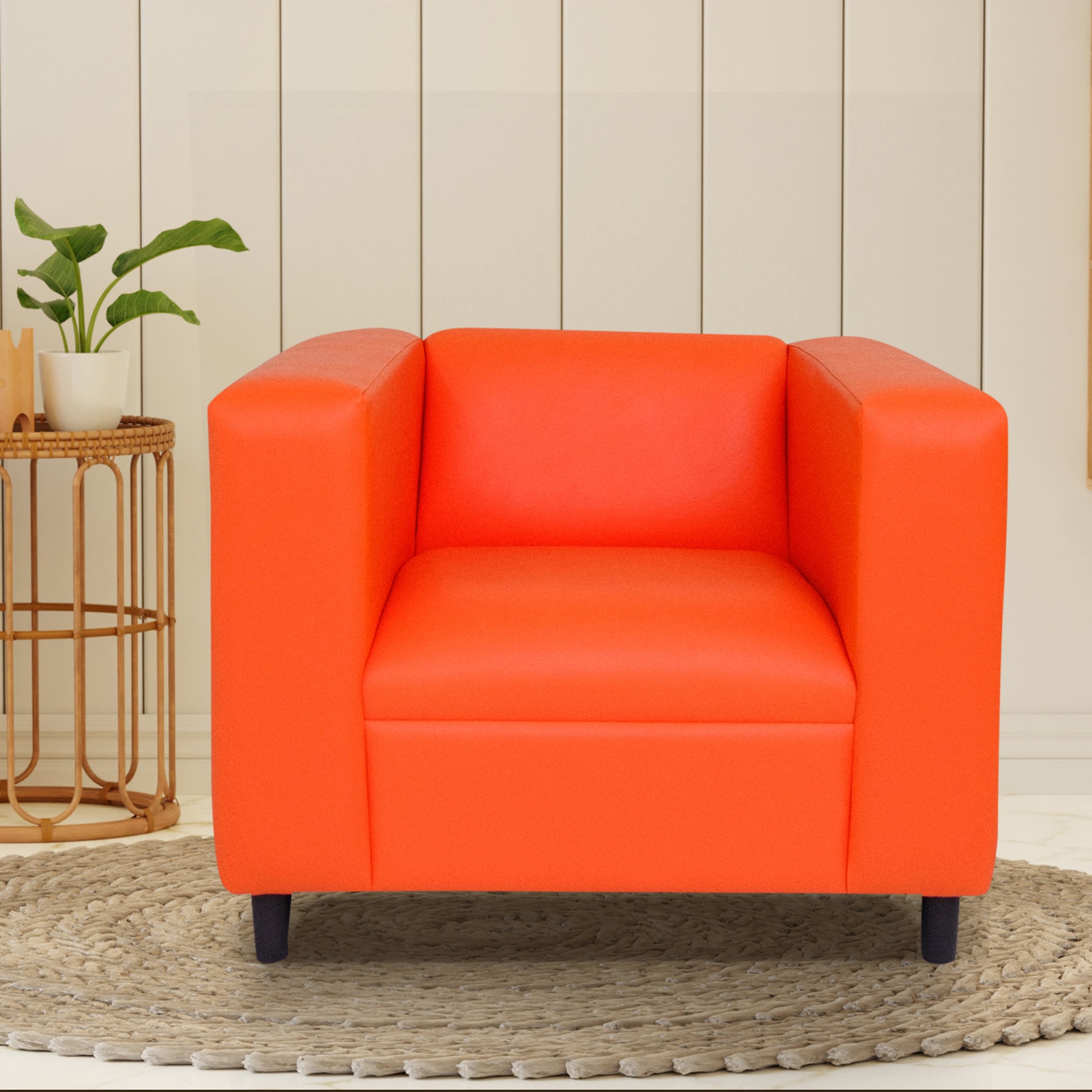 Orange Faux Leather Sofa Chair, Modern Sofa Chair For Living Room, Bedroom And Apartment With Solid Wood Frame Orange Wood Foam Vinyl