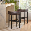 30 Inch Bonded Leather Backless Bar Stool Set Of 2 , Brown Brown Bar Stools Set Of 2 Leather