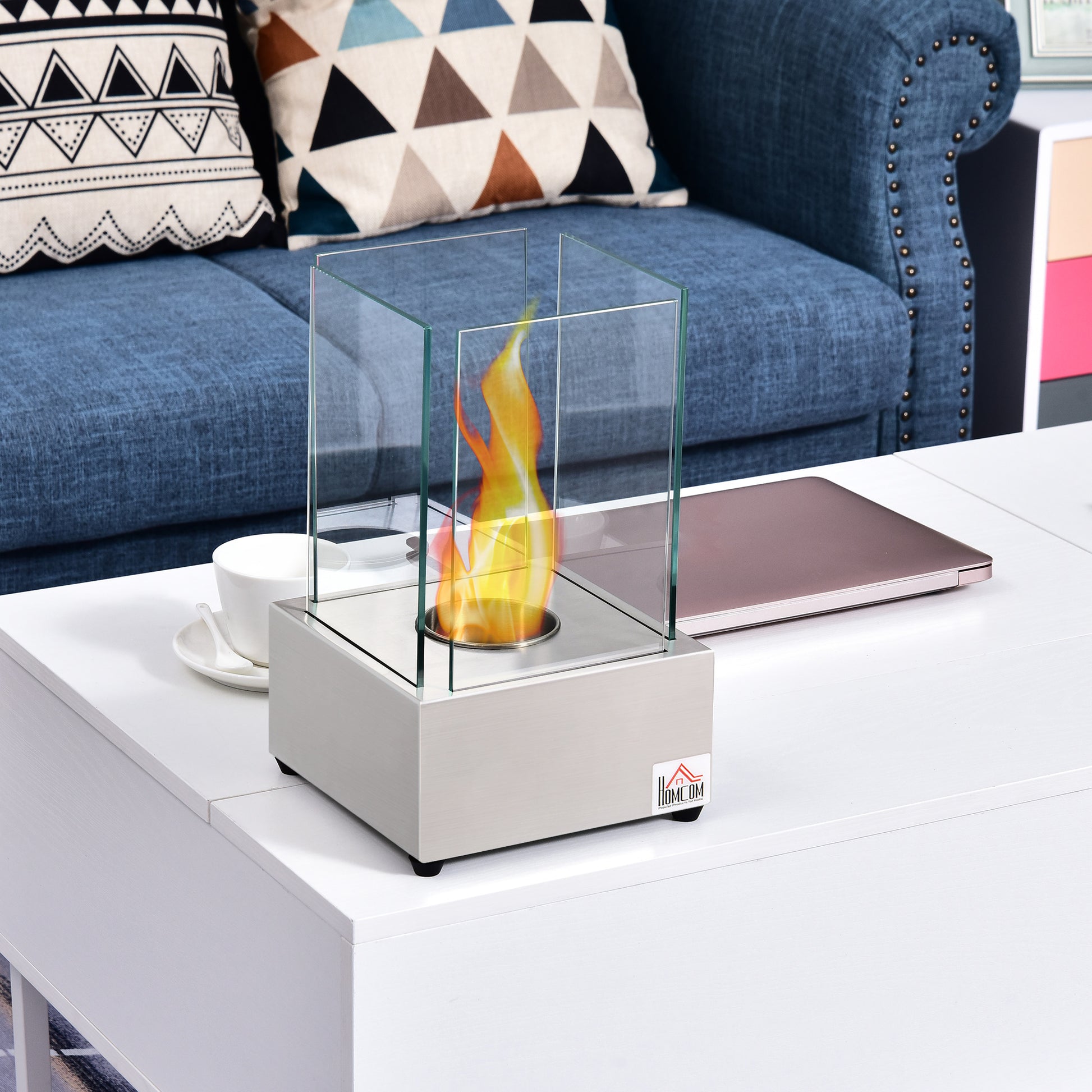 Ethanol Fireplace, 7.75" Tabletop 0.10 Gal Stainless Steel 160 Sq. Ft., Burns Up To 2 Hours, Silver Silver Stainless Steel