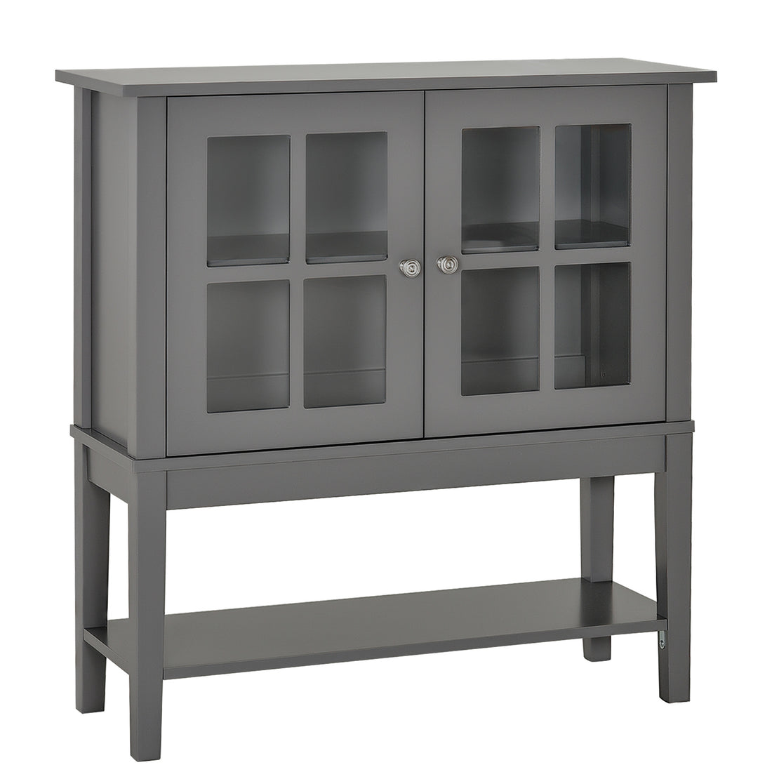 Coffee Bar Cabinet, Modern Sideboard Buffet Cabinet, Kitchen Cabinet With 2 Glass Doors, Adjustable Inner Shelving And Bottom Shelf, Grey Charcoal Grey Mdf