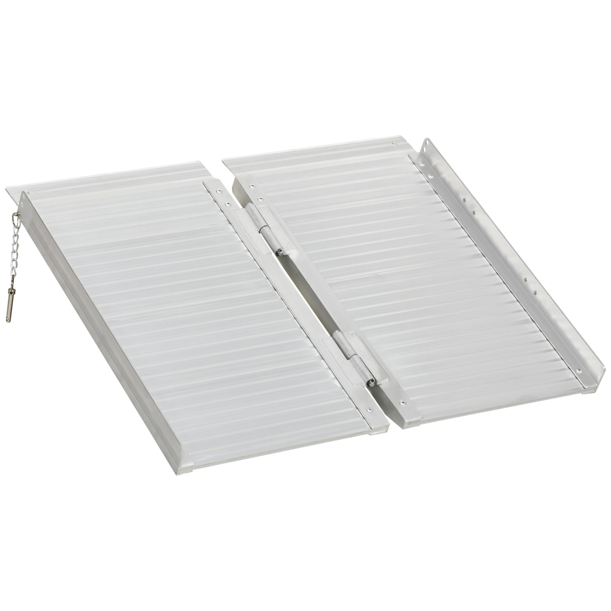 Textured Aluminum Portable Wheelchair Ramp For Home, Steps, Doorways, Foldable Handicap Ramp 2', Threshold Ramp With Durability For Strong Load Bearing Silver Aluminum