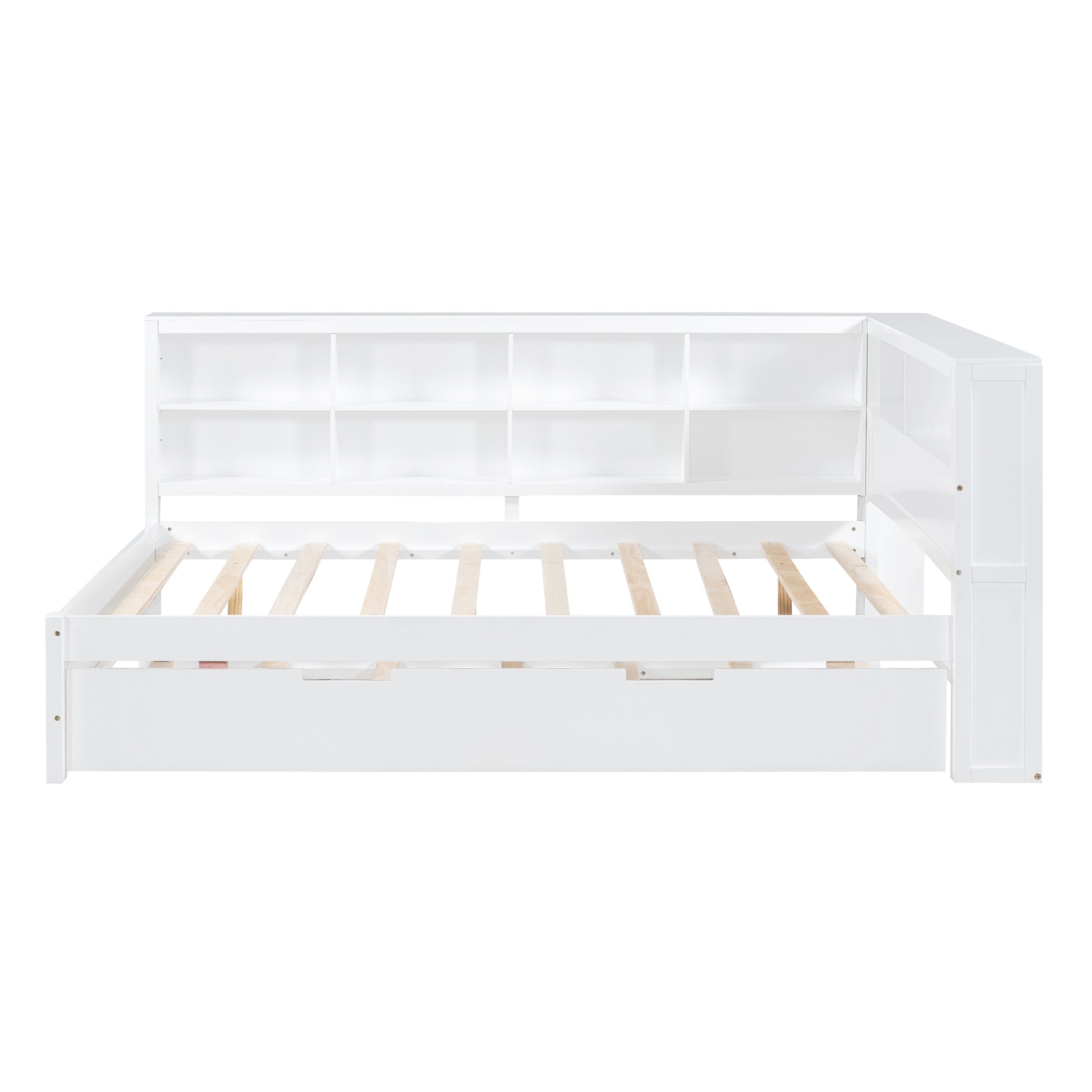 Wooden Full Size Daybed With Twin Size Trundle, Daybed With Storage Shelf And Usb Charging Ports,White Full White Wood