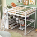 Full Size Loft Bed With Desk And Shelves,Two Built In Drawers,White Old Sku: Sm000416Aak Box Spring Not Required Full White Wood Bedroom Pine