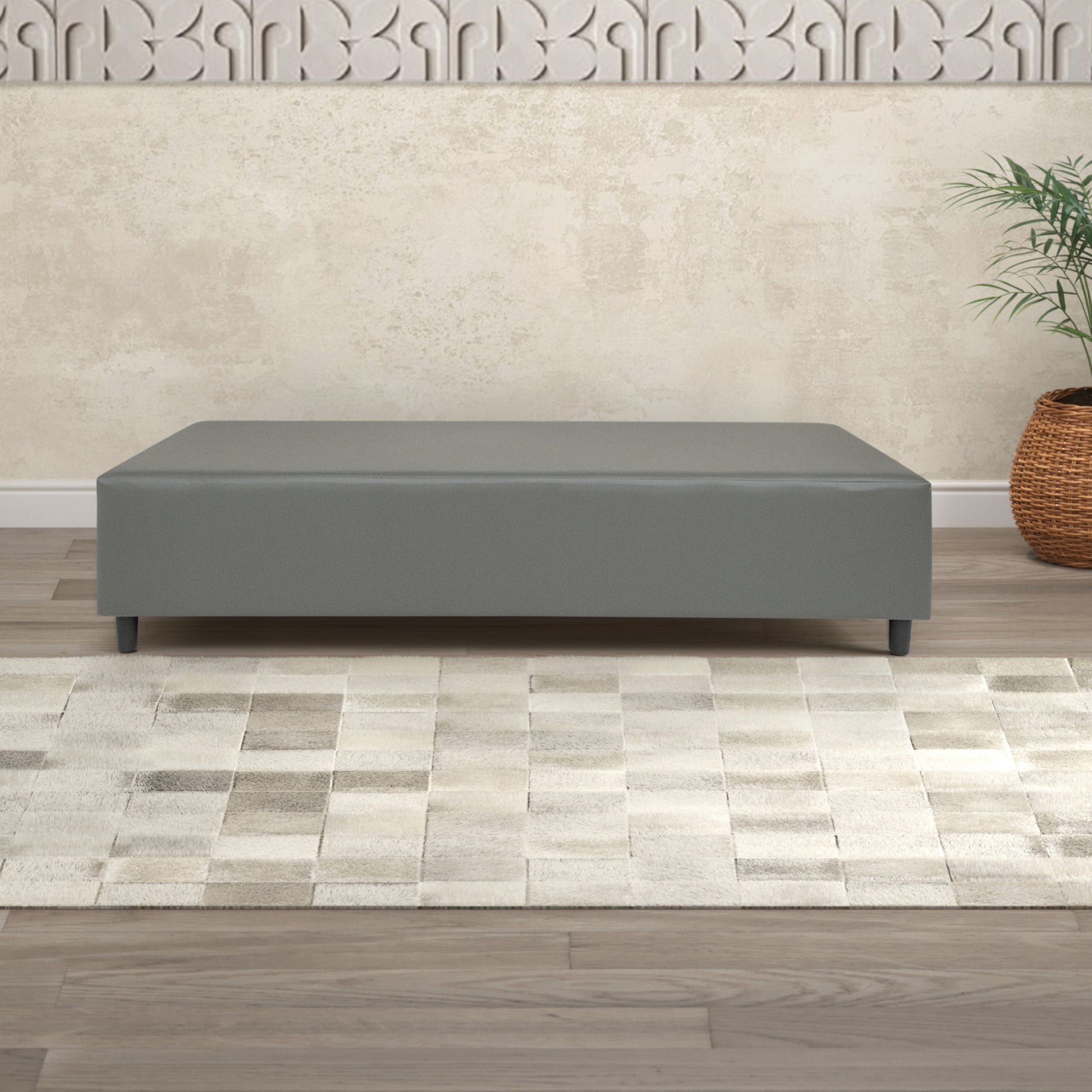 Grey Faux Leather Snicker Bench, Modern Seating Bench For Living Room, Bedroom And Apartment With Solid Wood Frame Grey Wood Foam Vinyl