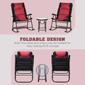 3 Piece Outdoor Patio Furniture Set With Glass Coffee Table & 2 Folding Padded Rocking Chairs, Bistro Style For Porch, Camping, Balcony, Red Red Metal