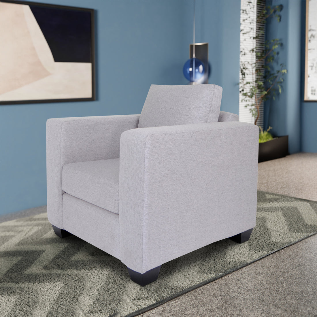 Modern Sofa Chair For Living Room, Bedroom And Apartment With Solid Wood Frame Marlow Asphalt, Polyester Fabric Light Gray Wood Foam Polyester