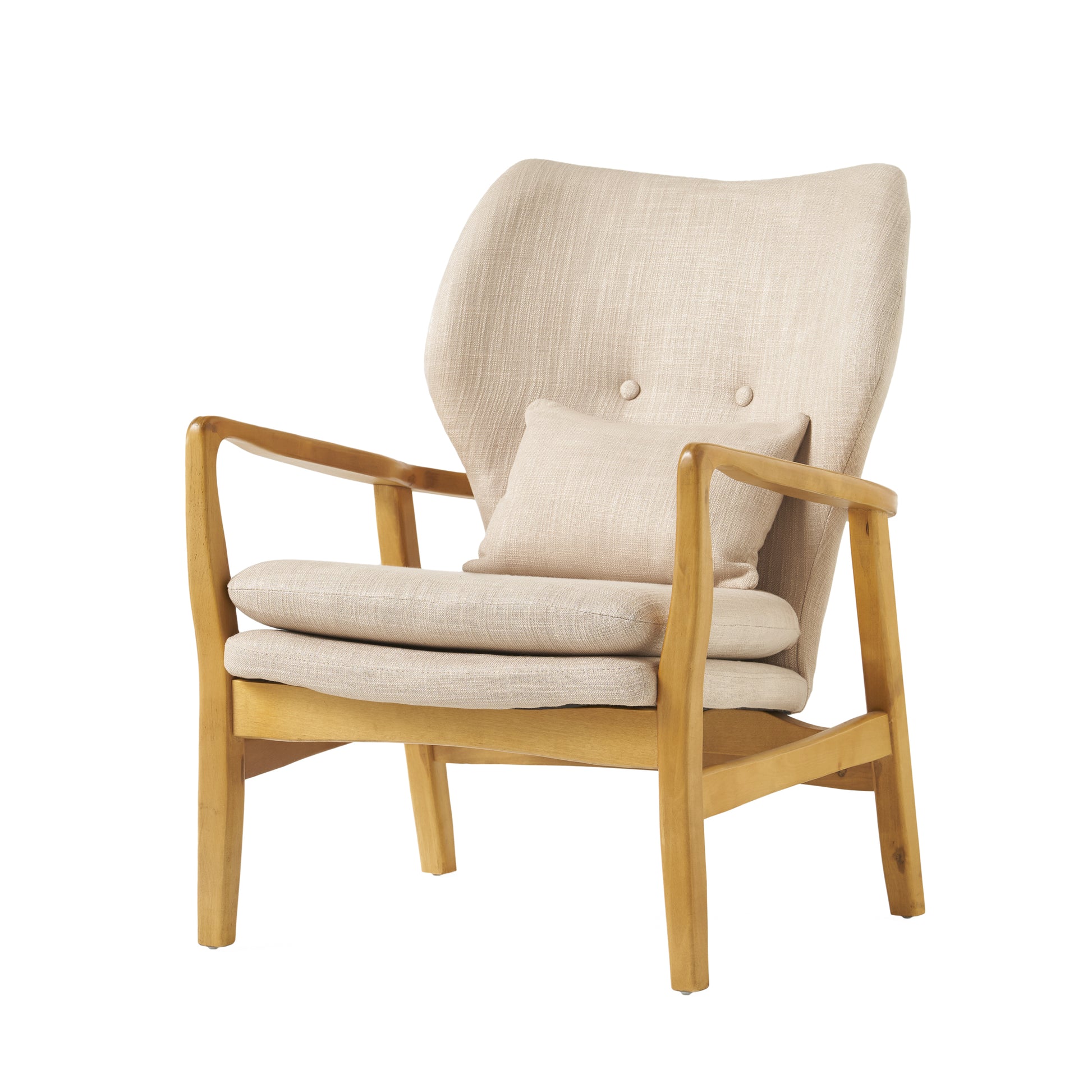 Club Chair, Upholstered Armchair Beige Fabric