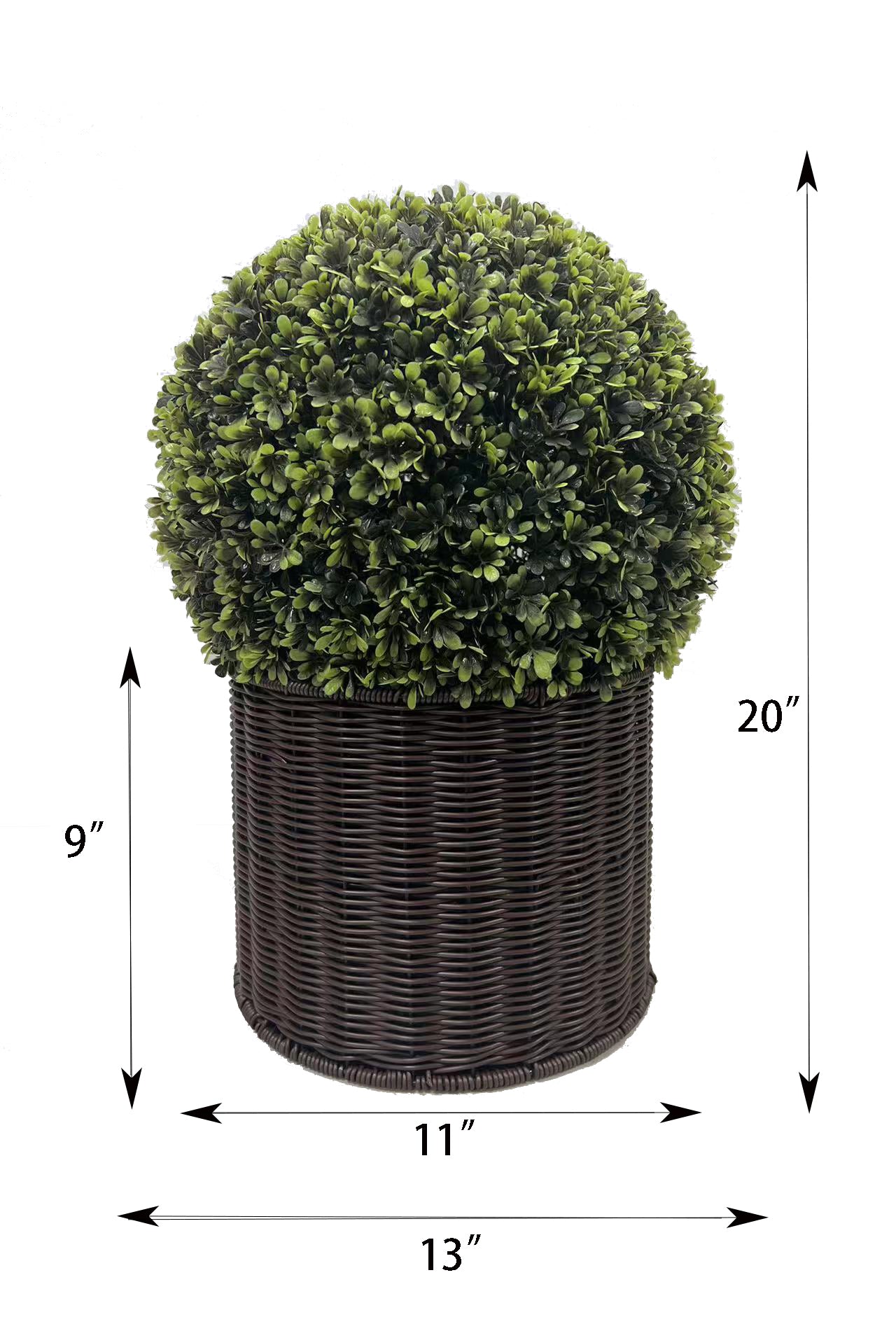 20" Ball Topiary In Woven Pot, Artificial Faux Plant For Indoor And Outdoor Green Plastic