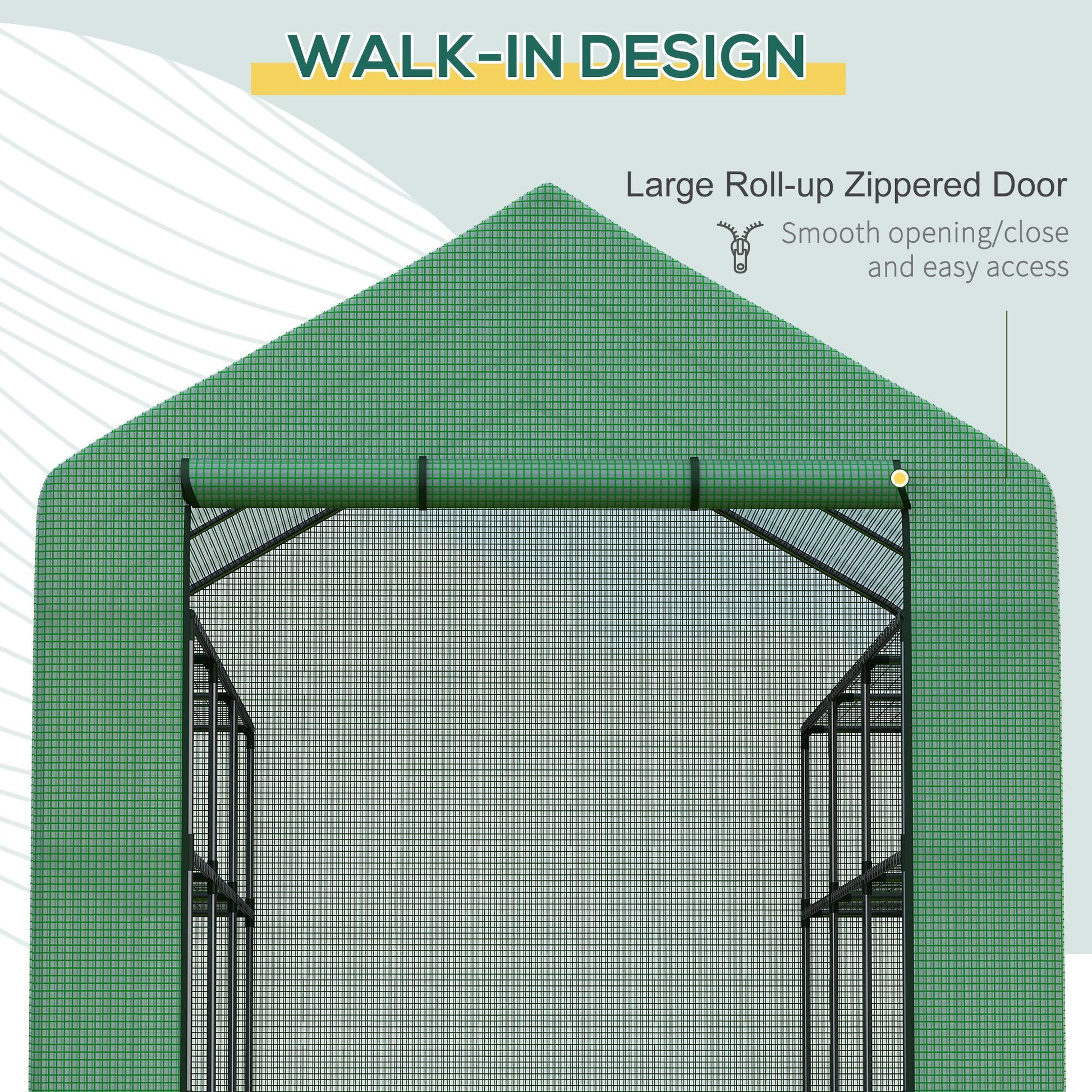 Walk In Greenhouse For Outdoors With Roll Up Zipper Door, 18 Shelves, Pe Cover, Small & Portable Build, Heavy Duty Humidity Seal, 95.25" X 70.75" X 82.75", Green Green Polyethylene