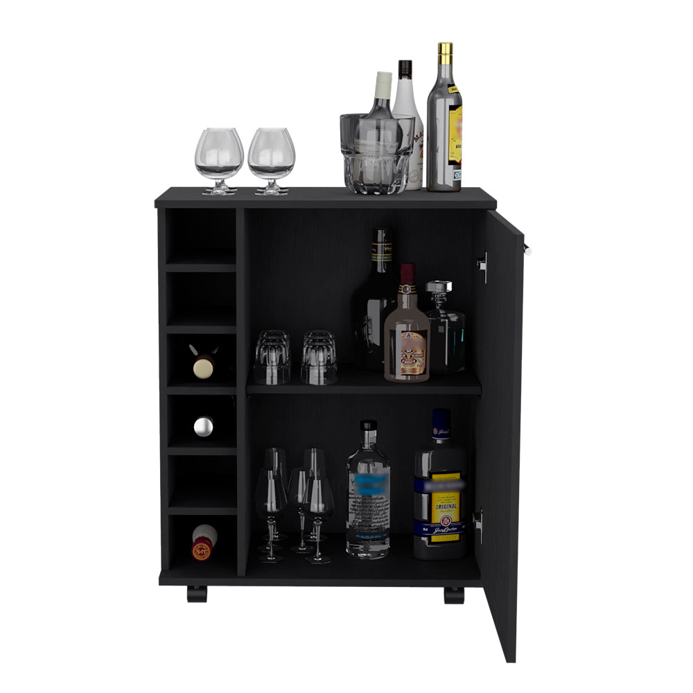 Bar Cart Cisco, Living Room, Black Black Particle Board Engineered Wood