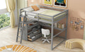 Full Size Loft Bed With Desk And Shelves,Two Built In Drawers,Gray Old Sku: Gx000416Aae Box Spring Not Required Full Gray Wood Bedroom Pine