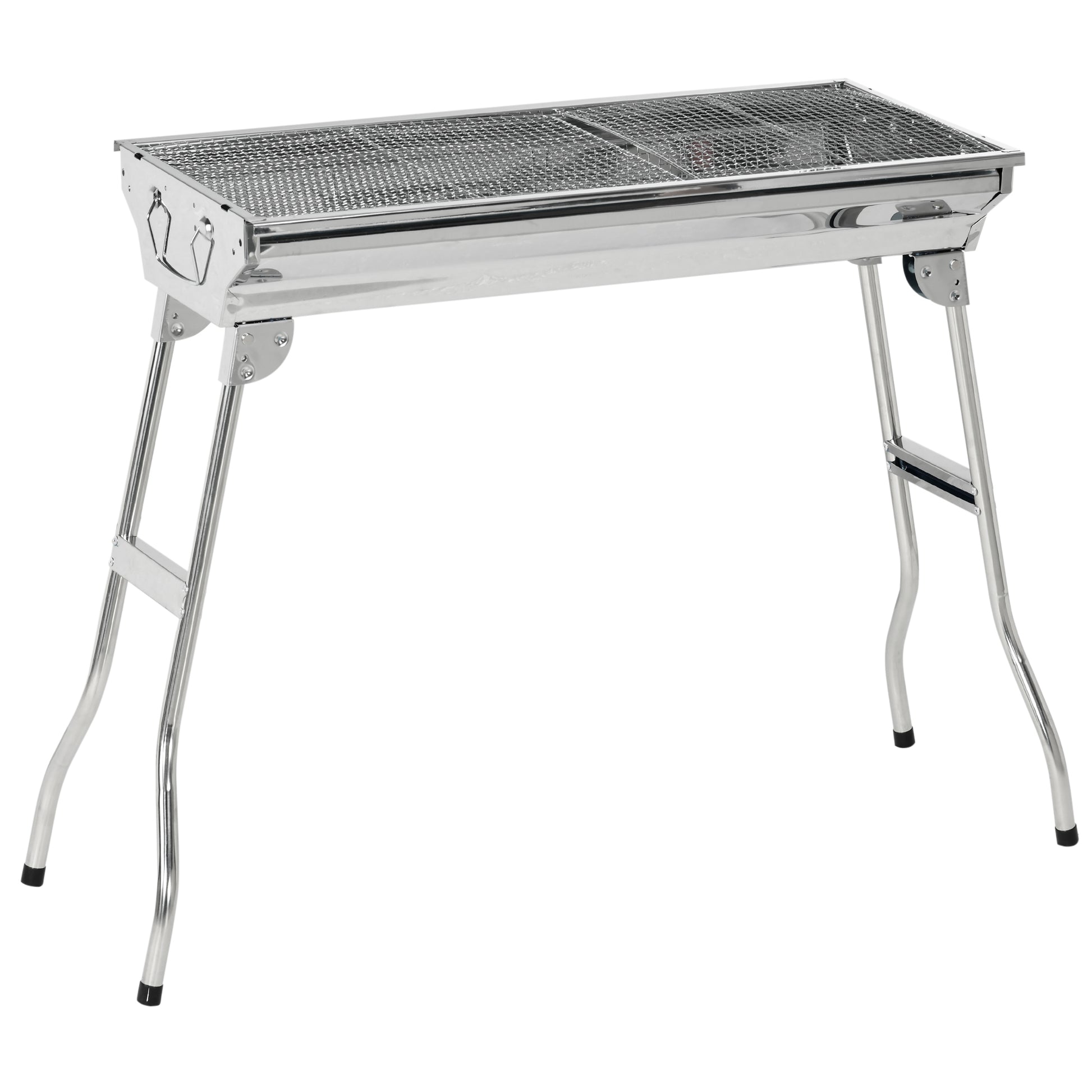Portable Charcoal Grill, Stainless Steel Folding Outdoor Bbq Grill For Backyard Cooking, Camping, Picnic, Party, Tailgating And Travel With Pan, Grill Rack, Shelves, Hooks Silver Metal