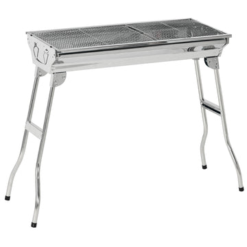 Portable Charcoal Grill, Stainless Steel Folding Outdoor Bbq Grill For Backyard Cooking, Camping, Picnic, Party, Tailgating And Travel With Pan, Grill Rack, Shelves, Hooks Silver Metal