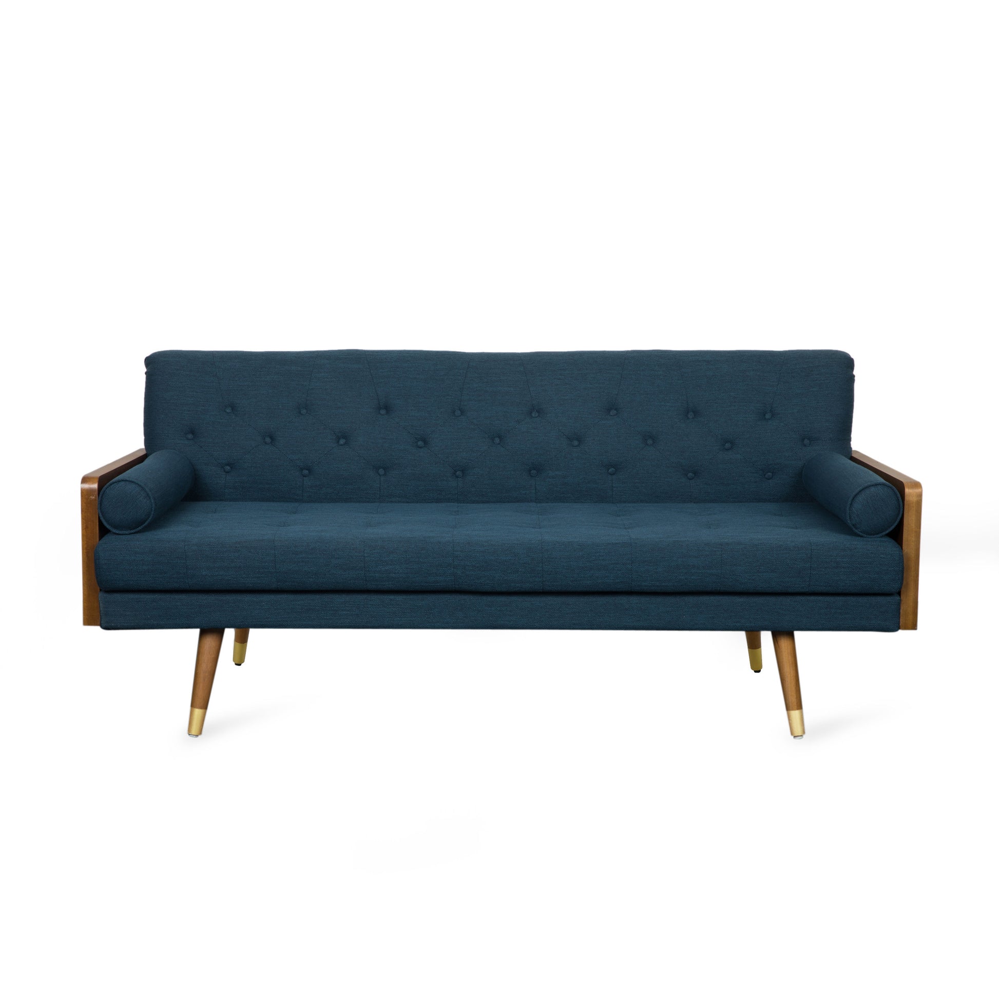 Aidan Mid Century Modern Tufted Fabric Sofa Navy Blue Fabric