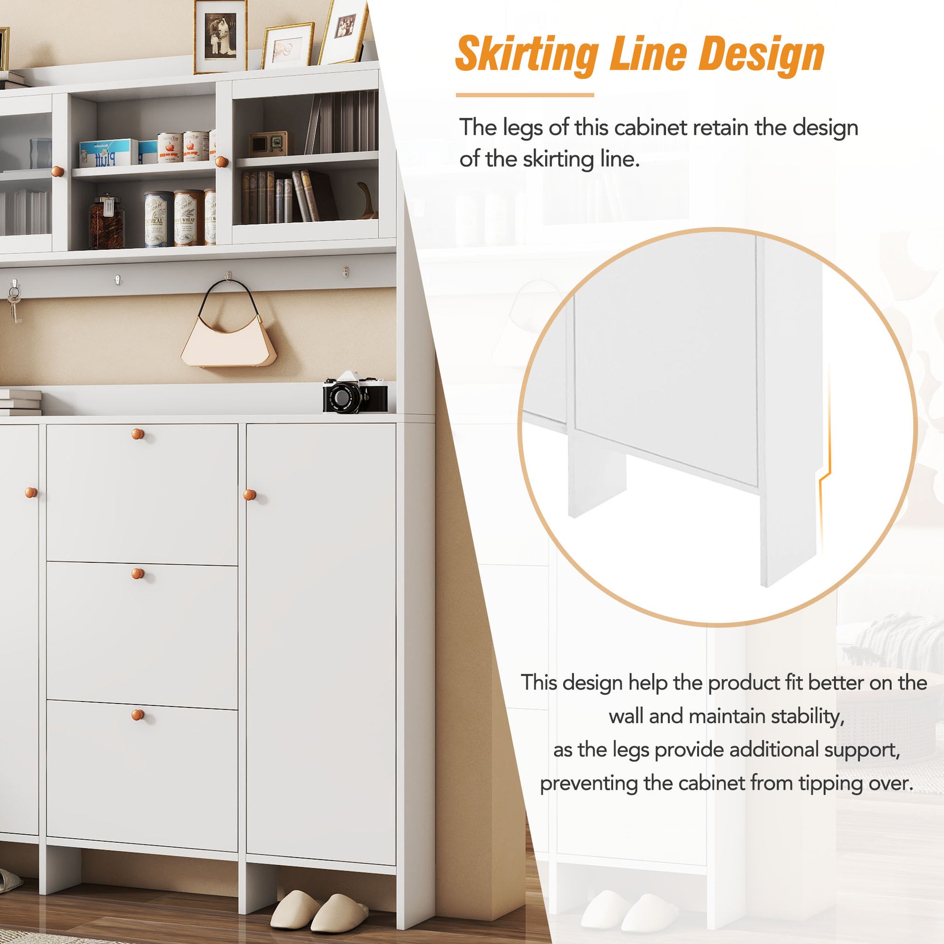 Contemporary Shoe Cabinet With Open Storage Platform, Tempered Glass Hall Tree With 3 Flip Drawers, Versatile Tall Cabinet With 4 Hanging Hooks For Hallway, White 3 4 Drawers White Primary Living Space Adjustable Shelves Particle Board