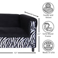 Black Velvet Sofa With Zebra Print, Modern 3 Seater Sofas Couches For Living Room, Bedroom, Office, And Apartment With Solid Wood Frame Black Wood Foam Velvet