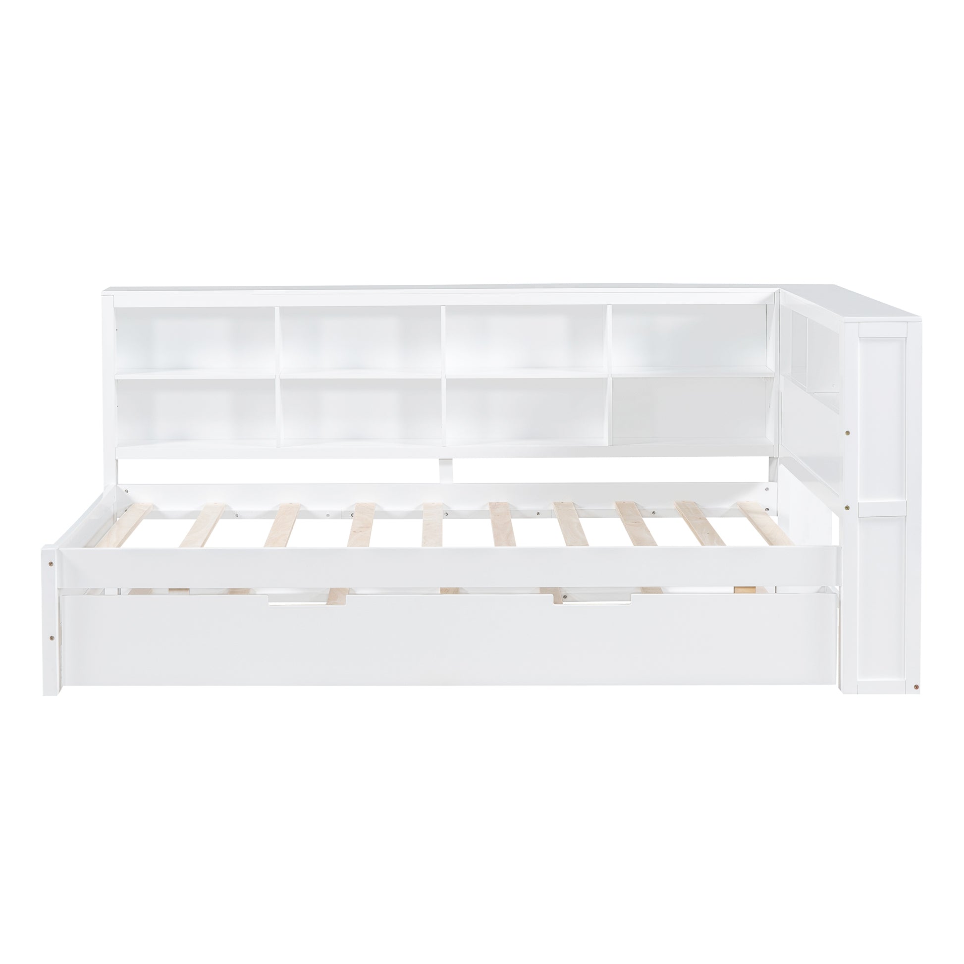 Wooden Twin Size Daybed With Twin Trundle, Daybed With Storage Shelf And Usb Charging Ports,White Twin White Wood