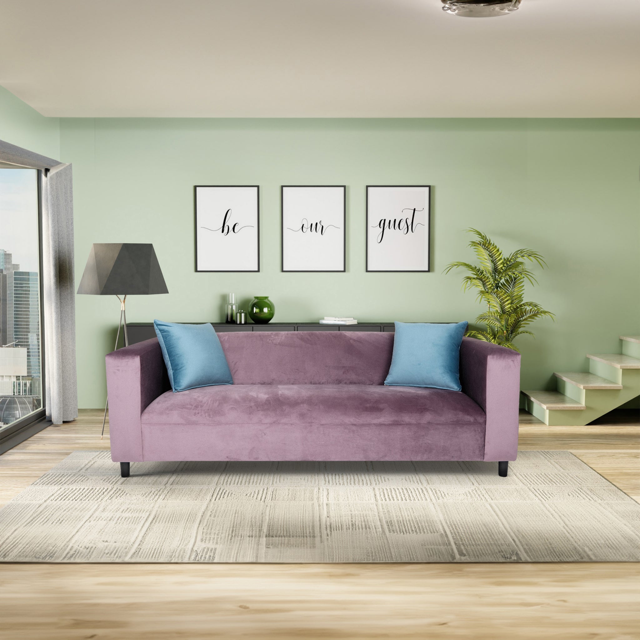 Velvet Sofa For Living Room With Pillows, Modern 3 Seater Sofas Couches For Bedroom, Office, And Apartment With Solid Wood Frame Lavender Lavender Wood Foam Velvet