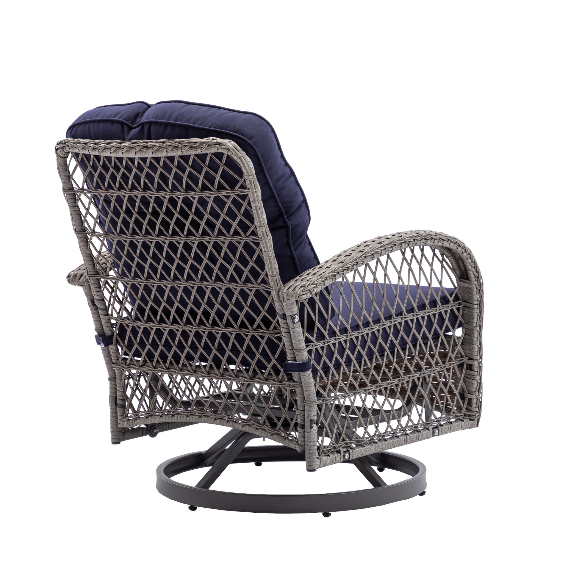 3 Pieces Outdoor Swivel Rocker Patio Chairs, 360 Degree Rocking Patio Conversation Set With Thickened Cushions And Glass Coffee Table For Backyard, Navy Blue Navy Blue Steel