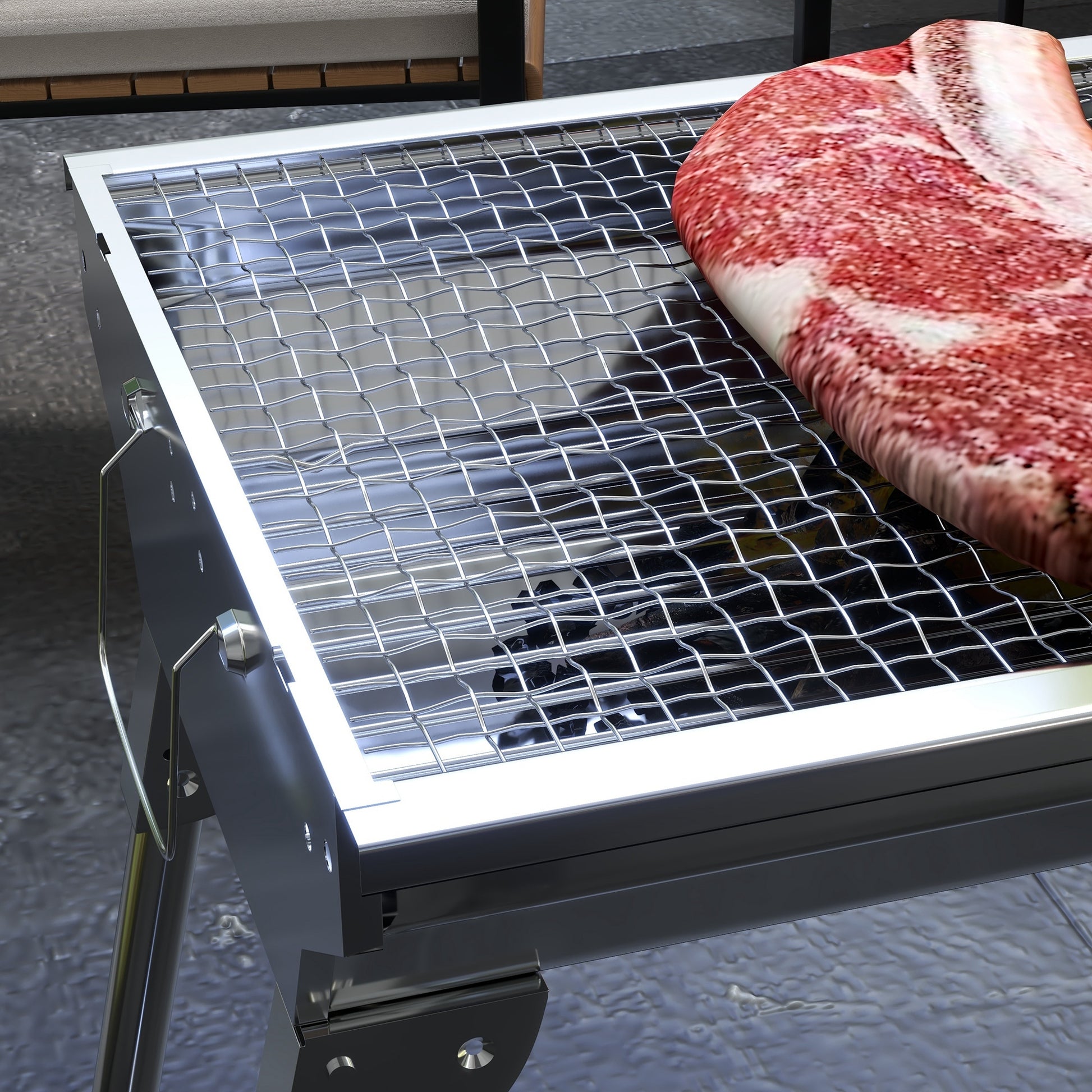 Portable Charcoal Grill, Stainless Steel Folding Outdoor Bbq Grill For Backyard Cooking, Camping, Picnic, Party, Tailgating And Travel With Pan, Grill Rack, Shelves, Hooks Silver Metal