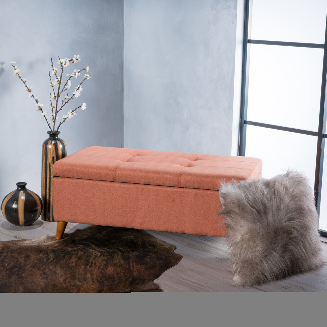 Storage Ottoman Orange Fabric