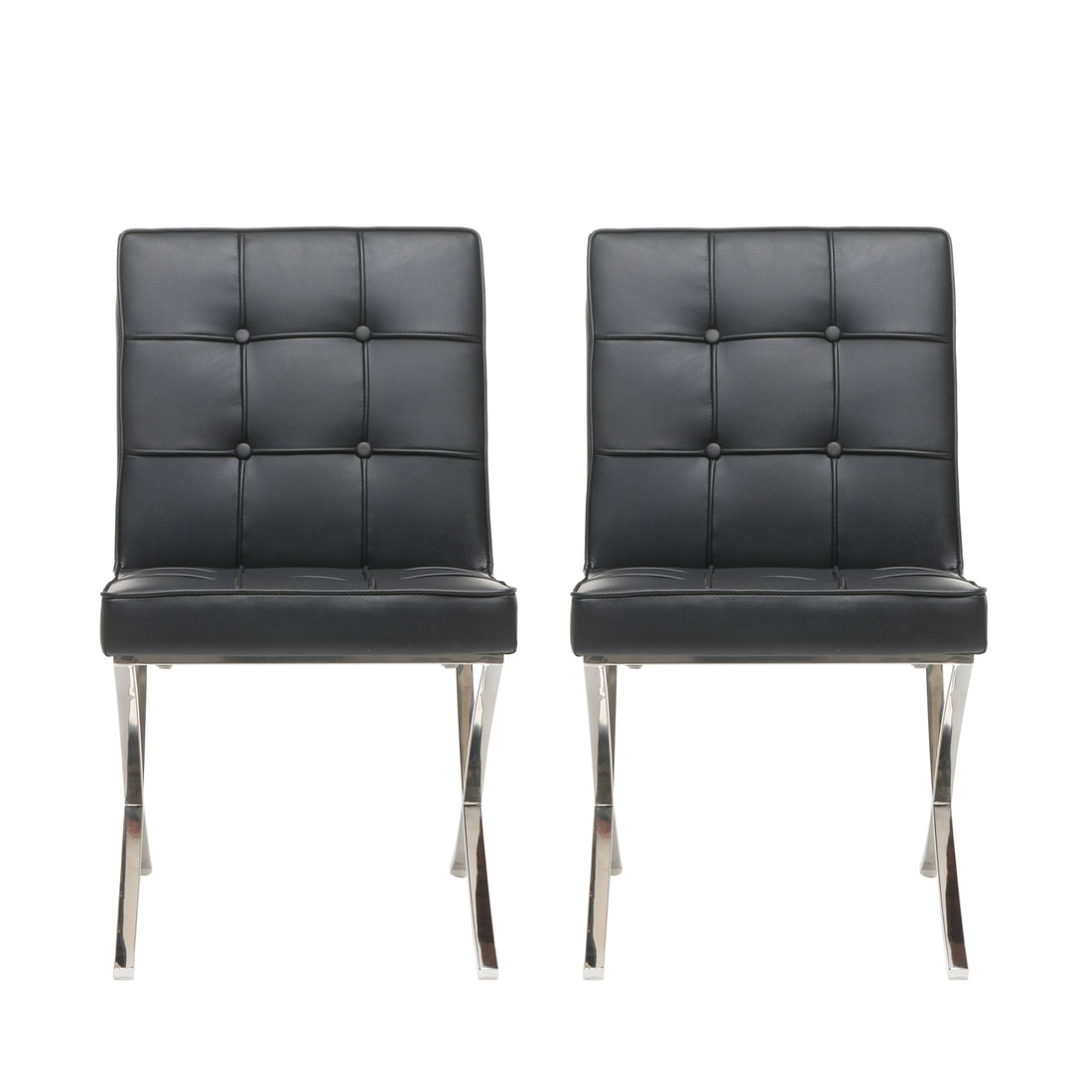 Pavilion Dining Chair Set Of 2 Black Tufted Back Foam Leather