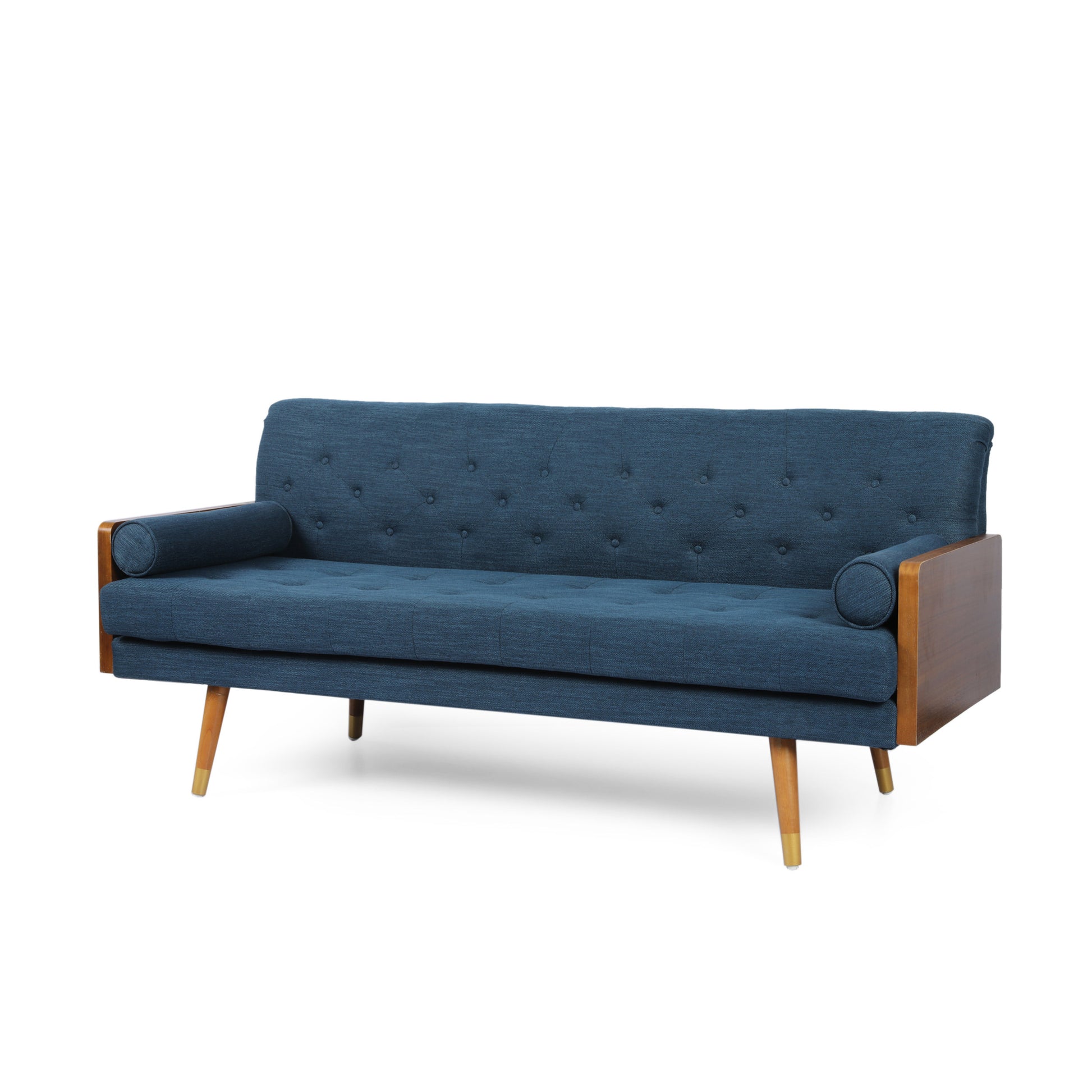 Aidan Mid Century Modern Tufted Fabric Sofa Navy Blue Fabric