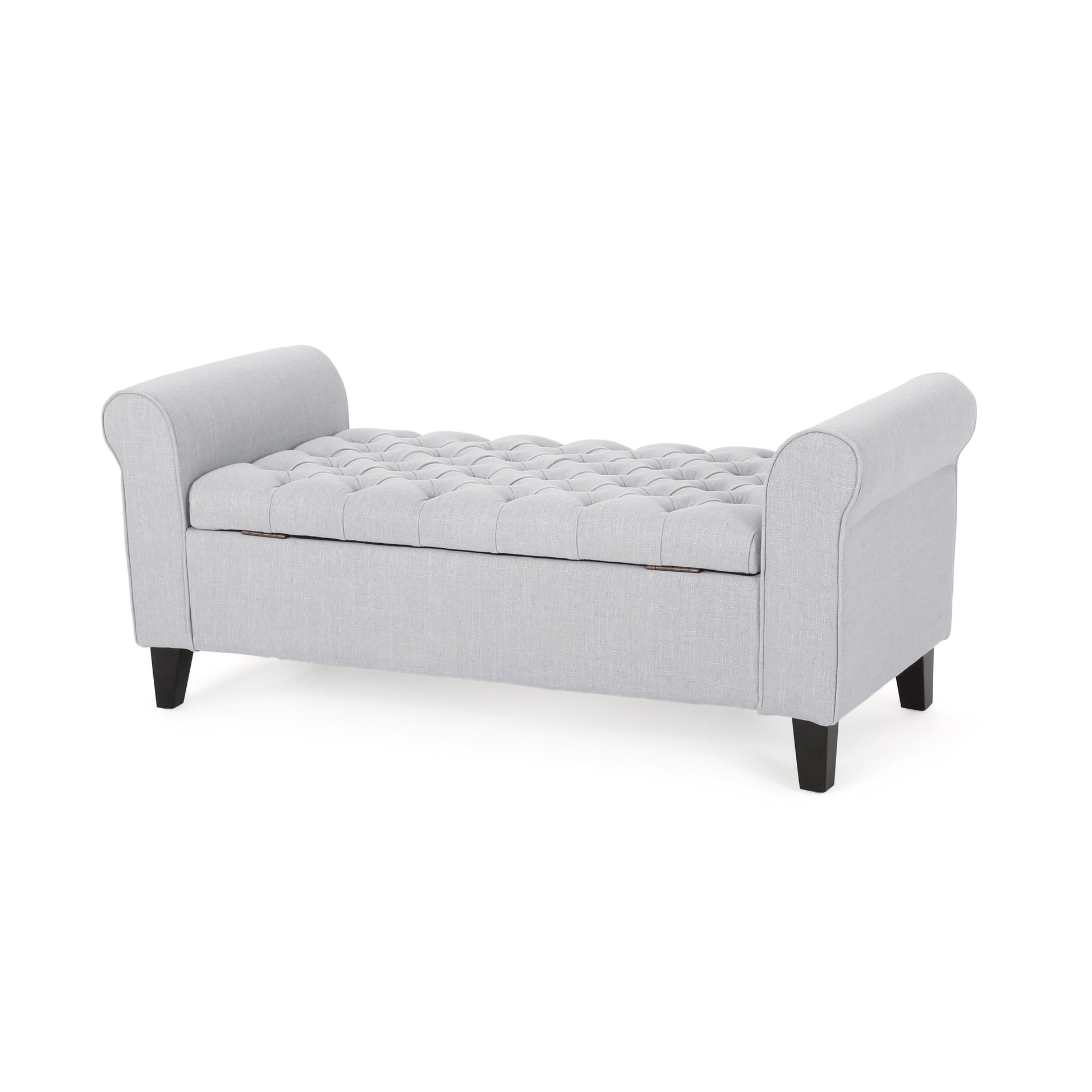 Hayes Armed Storage Bench Light Grey Fabric