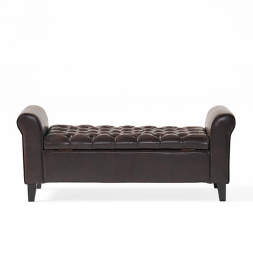 Hayes Armed Storage Bench Brown Pu
