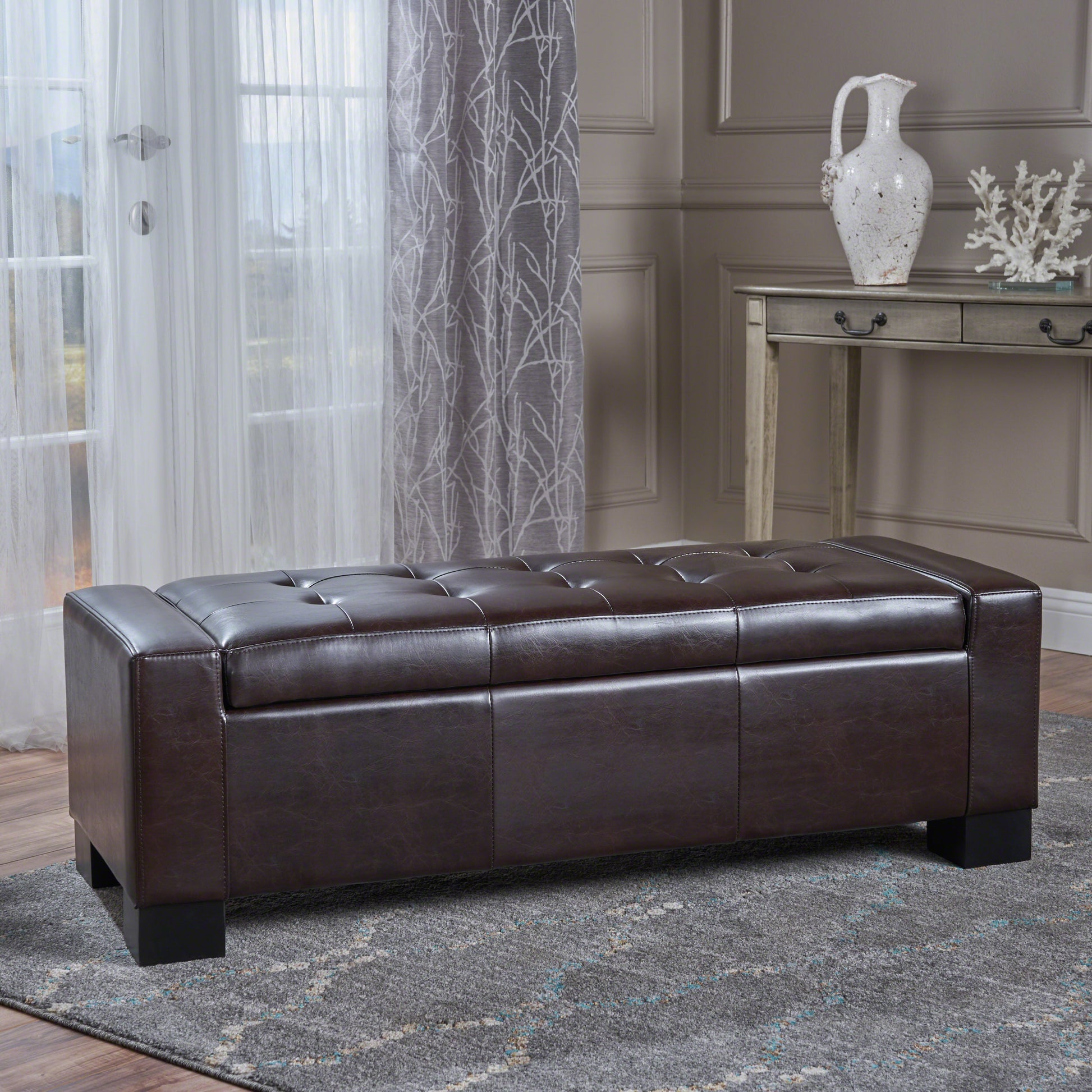 Guernsey Ottoman Brown Leather