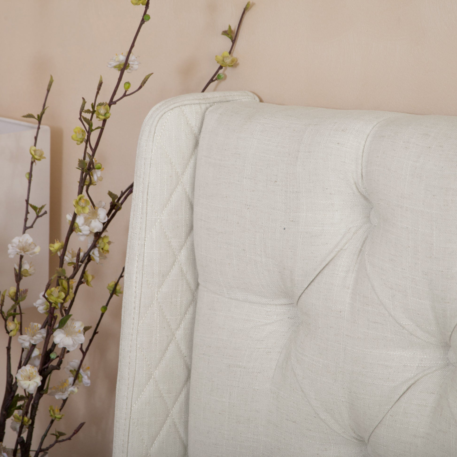 Lidia Wing Headboard Beige Fabric