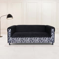 Black Velvet Sofa With Zebra Print, Modern 3 Seater Sofas Couches For Living Room, Bedroom, Office, And Apartment With Solid Wood Frame Black Wood Foam Velvet