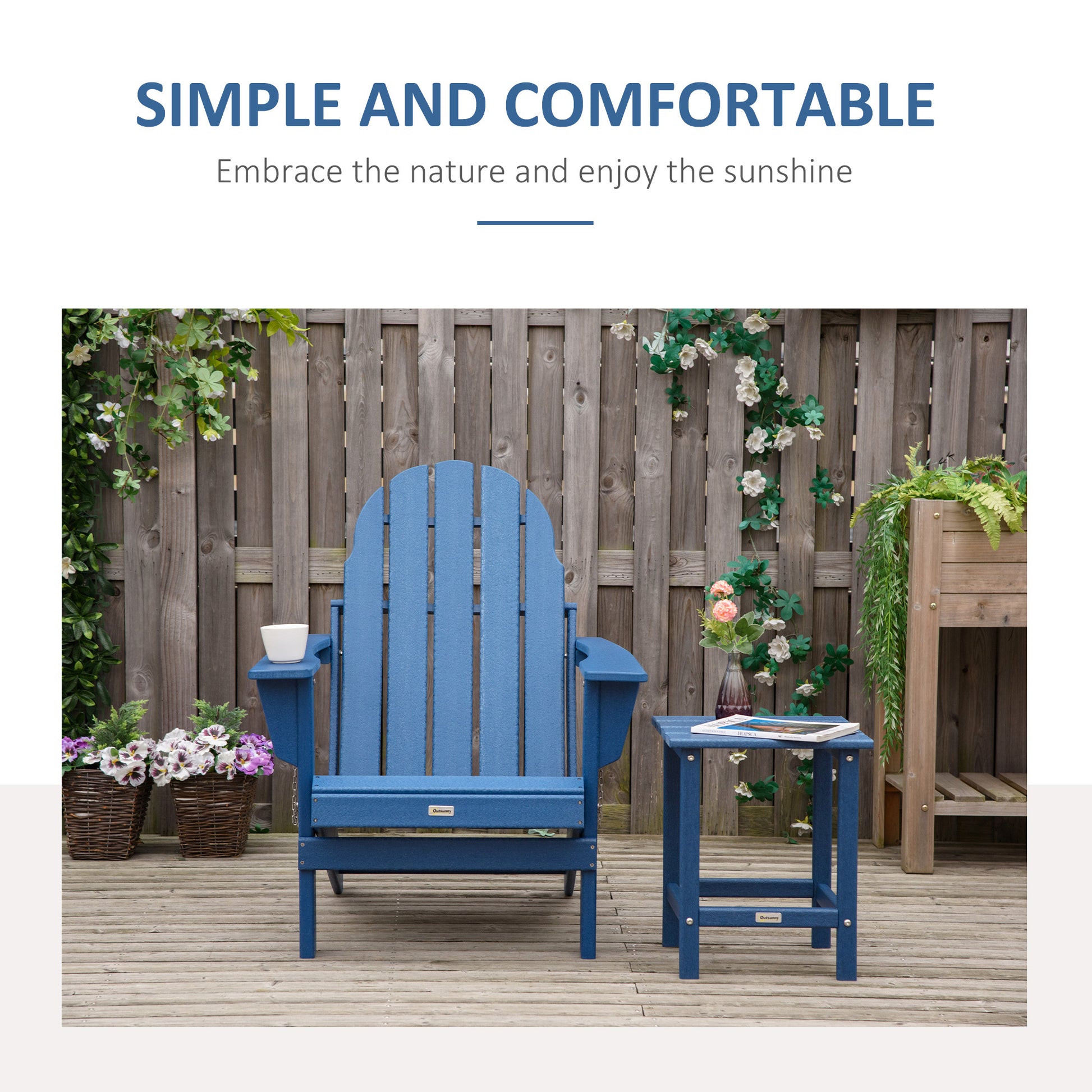 Folding Adirondack Chair, Faux Wood Patio & Fire Pit Chair, Weather Resistant Hdpe For Deck, Outside Garden, Porch, Backyard, Blue Blue Hdpe