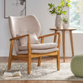 Club Chair, Upholstered Armchair Beige Fabric