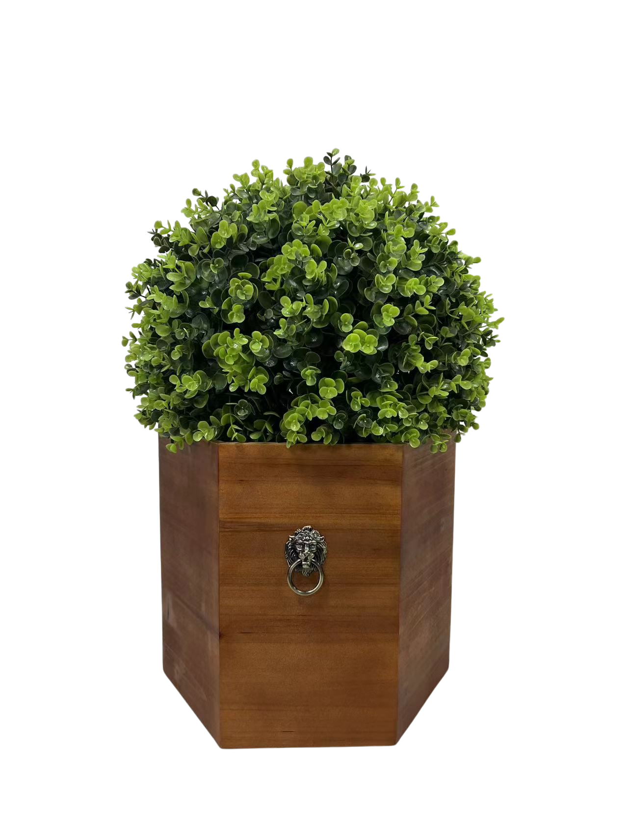 24" Ball Topiary In Redwood Pot, Artificial Faux Plant For Indoor And Outdoor Green Plastic