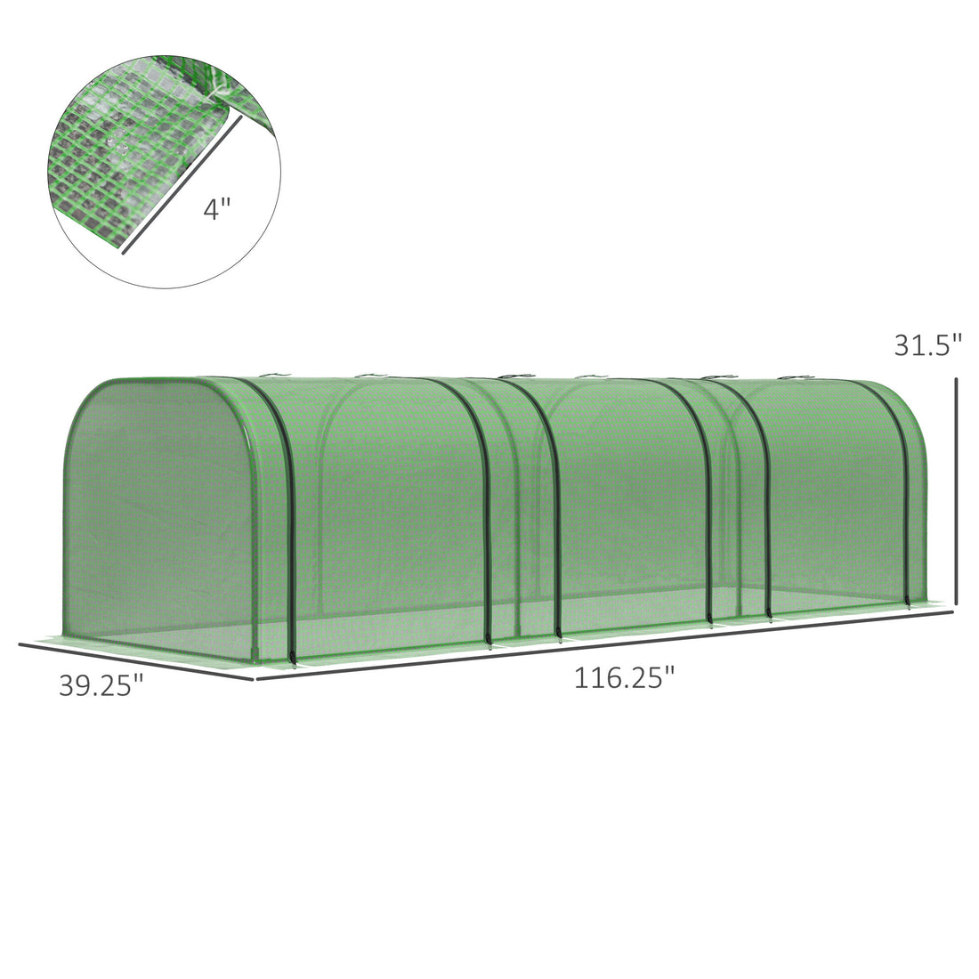 10' X 3' X 2.5' Mini Greenhouse, Portable Tunnel Green House With Roll Up Zippered Doors, Uv Waterproof Cover, Steel Frame, Green Green Polyethylene