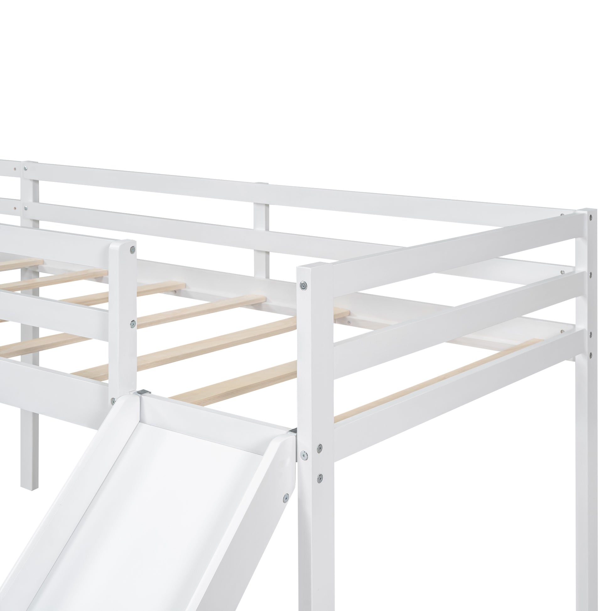 L Shaped Twin Size Loft Bed With Ladder And Slide, White White Solid Wood Mdf